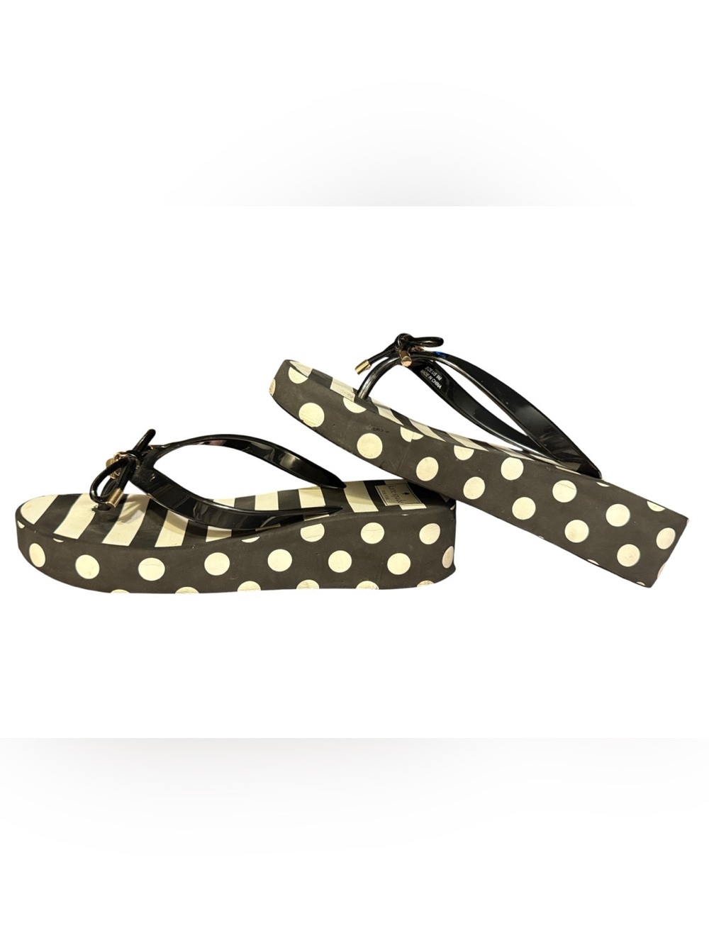 Kate Spade New York Wedge Thong Sandals Black White Striped with Spade Charms - Picture 4 of 8